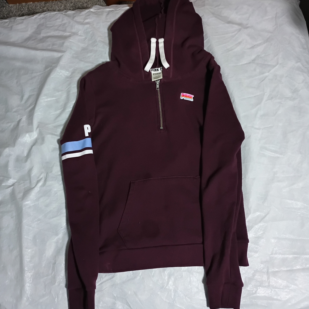 Victoria's Secret Pink Maroon Hoodie with Blue Accent
